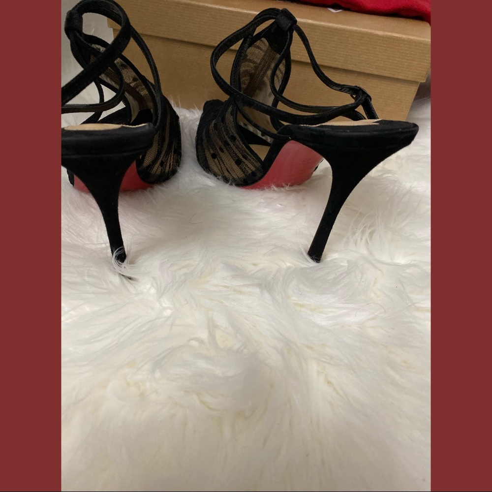 Christian Louboutin black lace shimmersee through